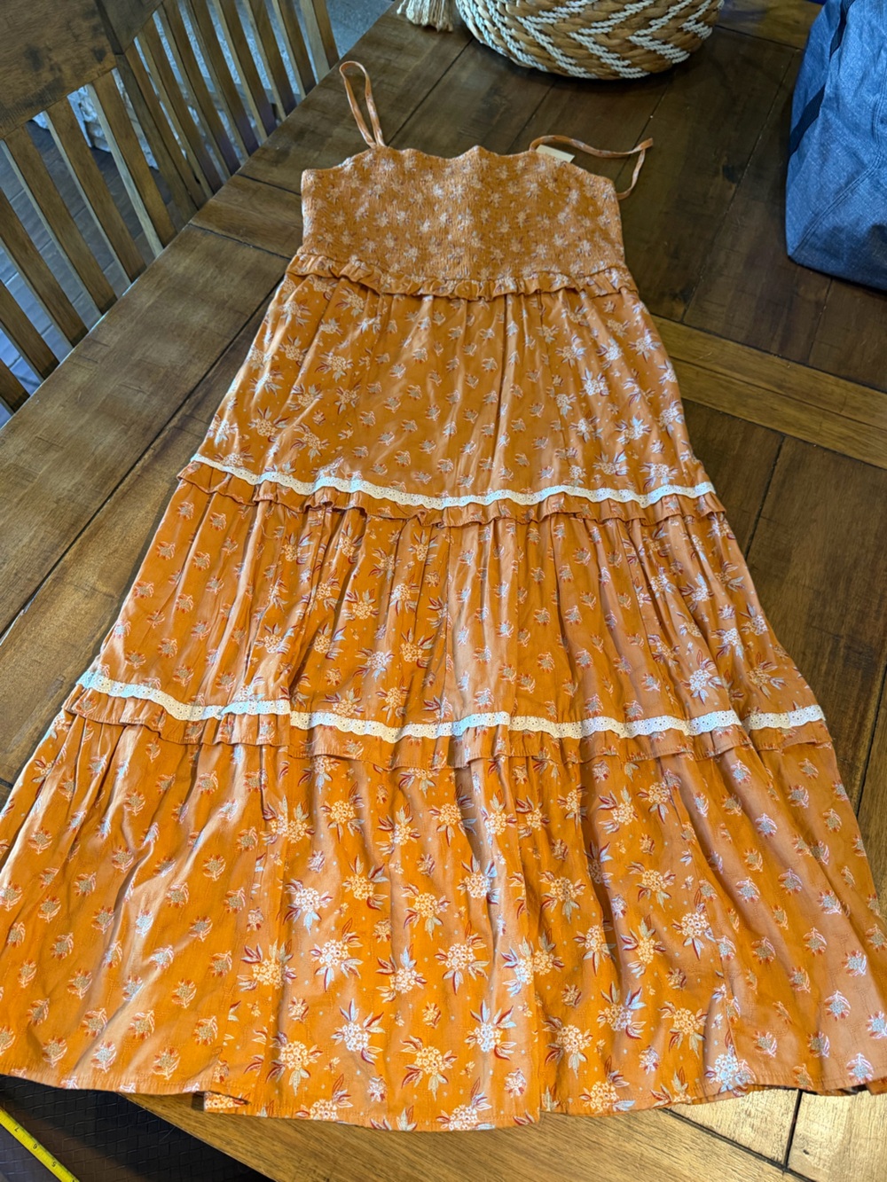 Universal Thread Orange Floral Tiered Maxi Dress Skirt